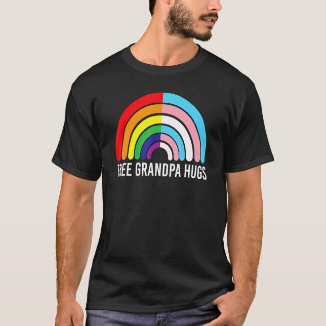 Camiseta Free Grandpa Hugs Rainbow Transgender Flag Lgbtq G (Frente)