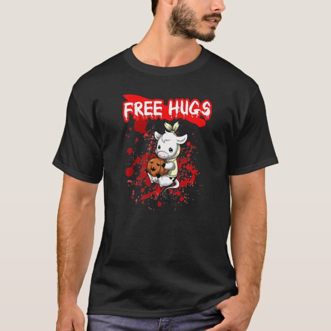 Camiseta Free Hugs Halloween Sarcasm Assustador Figurume H (Frente)