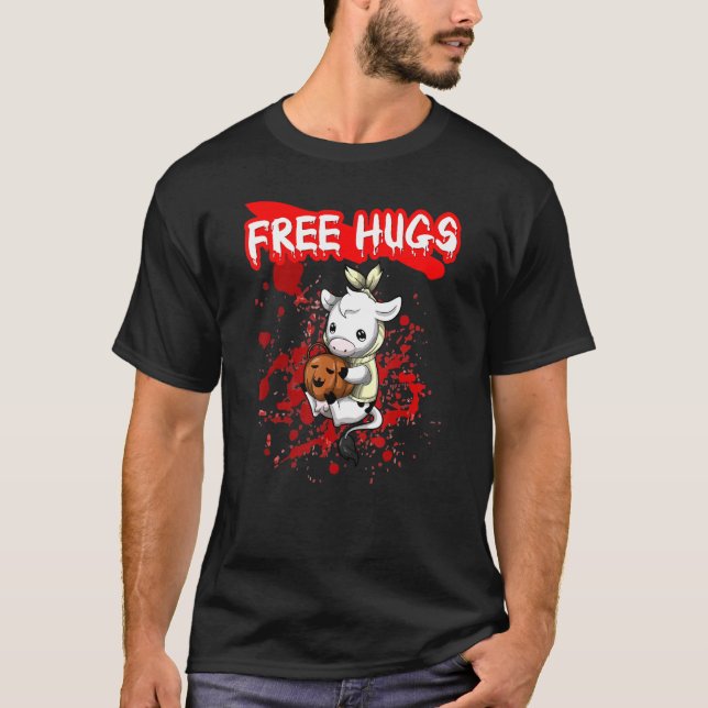 Camiseta Free Hugs Halloween Sarcasm Assustador Figurume H (Frente)