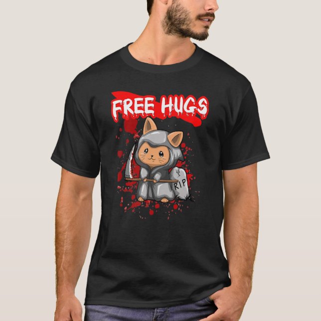 Camiseta Free Hugs Halloween Sarcasm Assustador Figurume H (Frente)