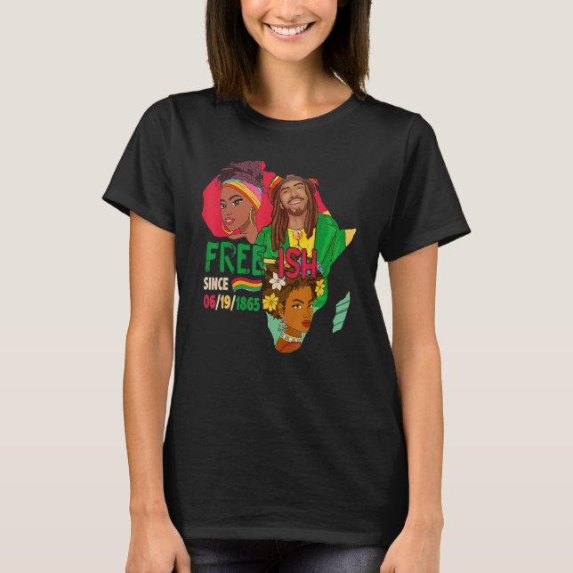 Camiseta Free-ish Since 06-19-1865 Three Afro Proud Black H (Frente)