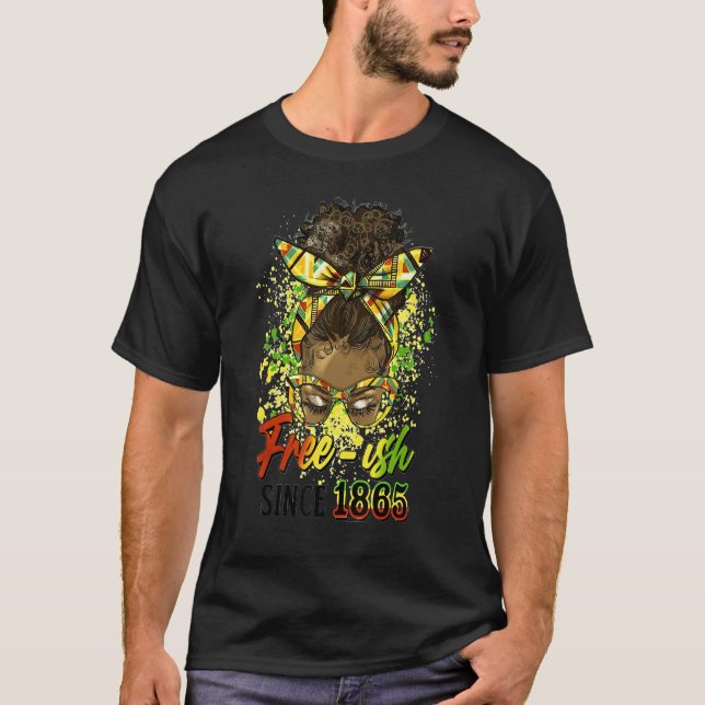 Camiseta Free-ish Since 1865 Afro Messy Bun Black History P (Frente)
