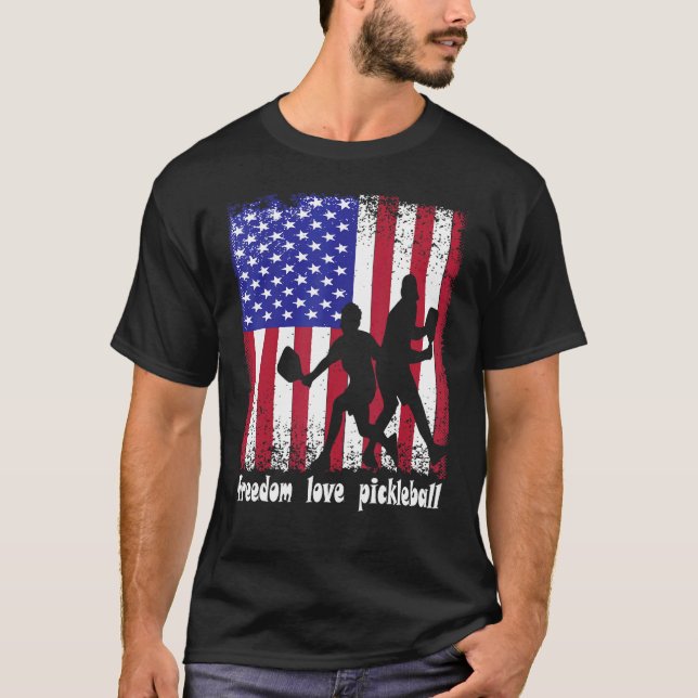 Camiseta Free Love Pickleball 4 de julho Bandeira Americana (Frente)