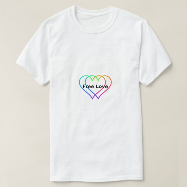 Camiseta Free Love Rainbow Hearts Outline T-Shirt  (Frente do Design)