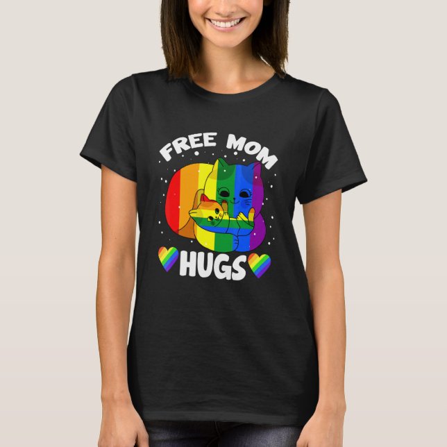 Camiseta Free Mãe Hugs Lgbt Cat Orgulho gay Rainbow (Frente)
