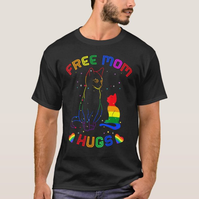 Camiseta Free Mãe Hugs Lgbt Cat Orgulho gay Rainbow 2 (Frente)