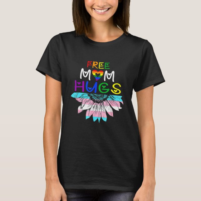 Camiseta Free Mãe Hugs Lgbt Lgbtq Pride Rainbow Sunflow (Frente)