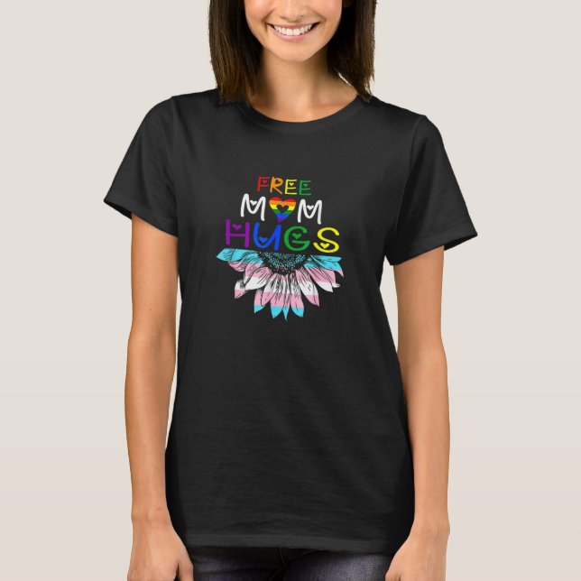 Camiseta Free Mãe Hugs Lgbt Lgbtq Pride Rainbow Sunflower (Frente)
