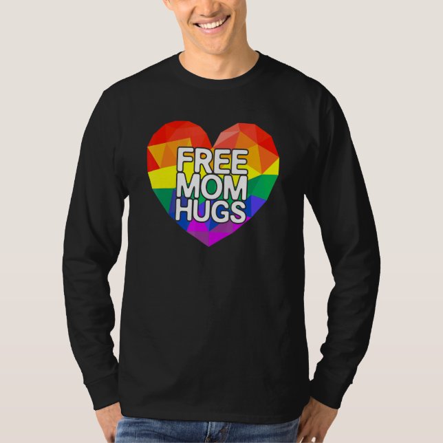 Camiseta Free Mãe Hugs Lgbt Rainbow Heart Support P (Frente)