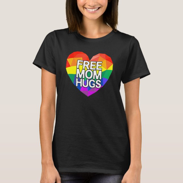 Camiseta Free Mãe Hugs Lgbt Rainbow Heart Support P (Frente)