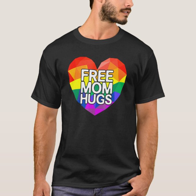 Camiseta Free Mãe Hugs Lgbt Rainbow Heart Support P (Frente)