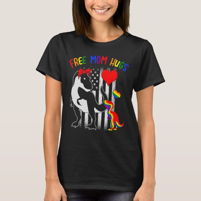 Camiseta Free Mãe Hugs Mamasaurus Dino Rainbow Rex Ally Lgb (Frente)