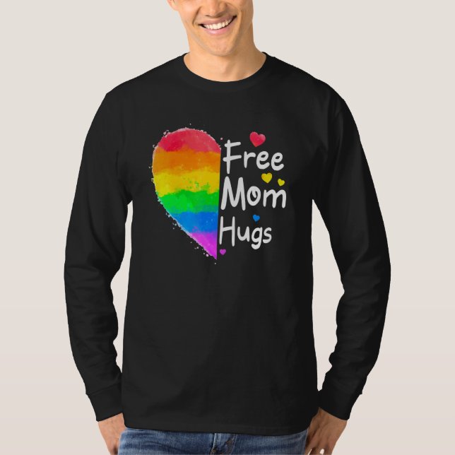 Camiseta Free Mãe Hugs Orgulho gay Lgbt Daisy Rainbow Flowe (Frente)
