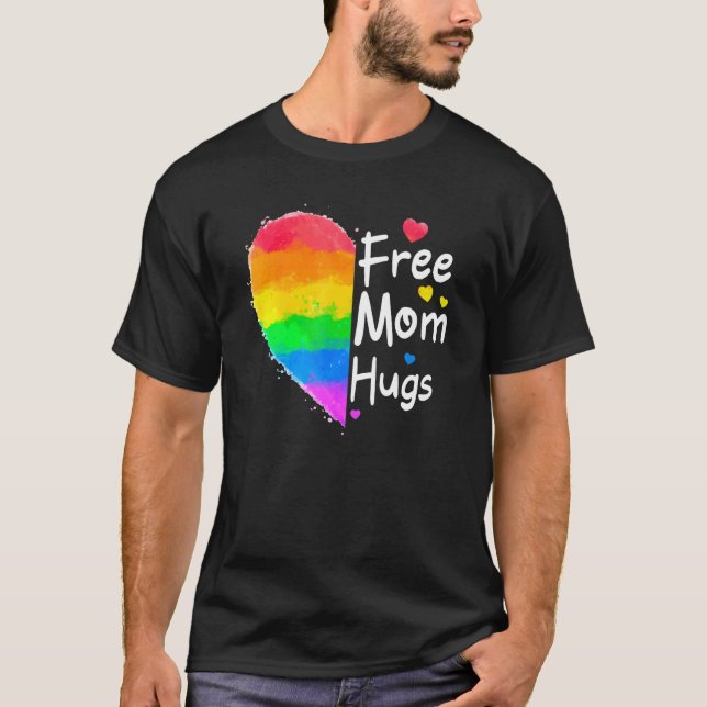 Camiseta Free Mãe Hugs Orgulho gay Lgbt Daisy Rainbow Flowe (Frente)