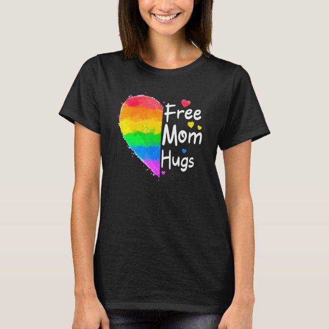 Camiseta Free Mãe Hugs Orgulho gay Lgbt Daisy Rainbow Flowe (Frente)