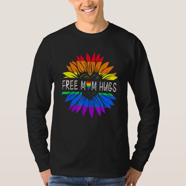 Camiseta Free Mãe Hugs Orgulho gay Lgbt Daisy Rainbow Flowe (Frente)