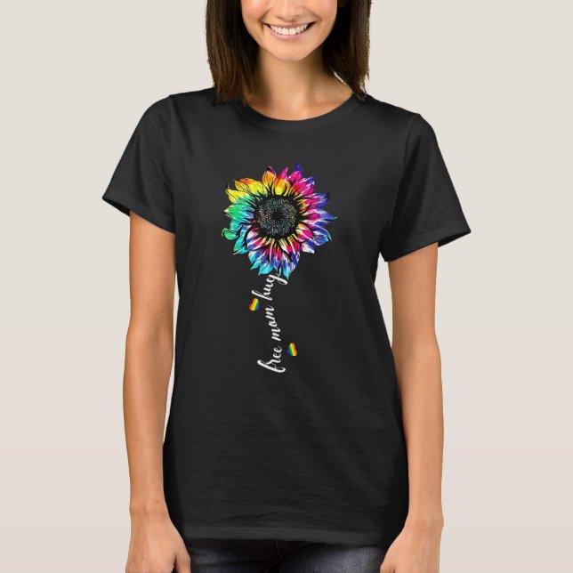 Camiseta Free Mãe Hugs Rainbow Sunflower Lgbt Gay Lesbian P (Frente)