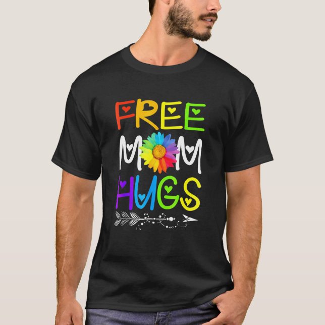 Camiseta Free Mãe Hugs Rainbow Sunflower Lgbt Orgulho gay (Frente)
