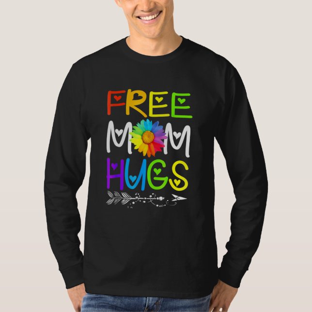 Camiseta Free Mãe Hugs Rainbow Sunflower Lgbt Orgulho gay (Frente)