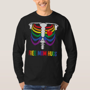 Camiseta Free Mãe Hugs Skeleton Rainbow Lgbt Mãe Lésbica Ga