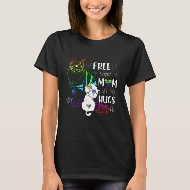 Camiseta Free Mom Hugs Cat Rainbow Pride LGBT Gay Lesbian T (Frente)