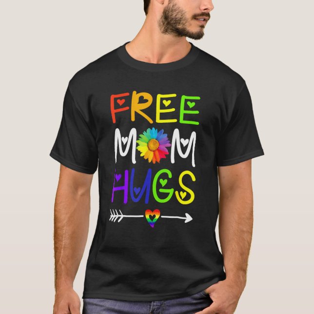 Camiseta Free Mom Hugs Daisy Rainbow Heart LGBT Pride Month (Frente)