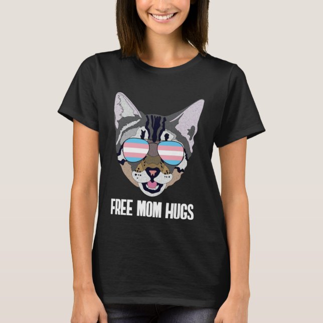 Camiseta Free Mom Hugs Funny Cat Trans Pride (Frente)
