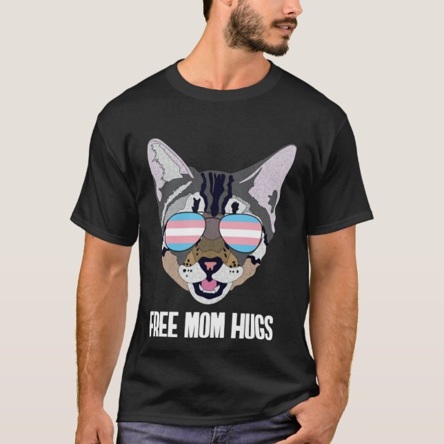 Camiseta Free Mom Hugs Funny Cat Trans Pride (Frente)