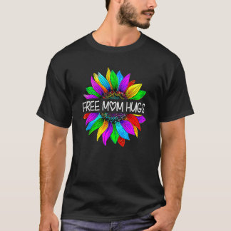 Camiseta Free Mom Hugs Gay Pride LGBT Daisy Rainbow Flower 