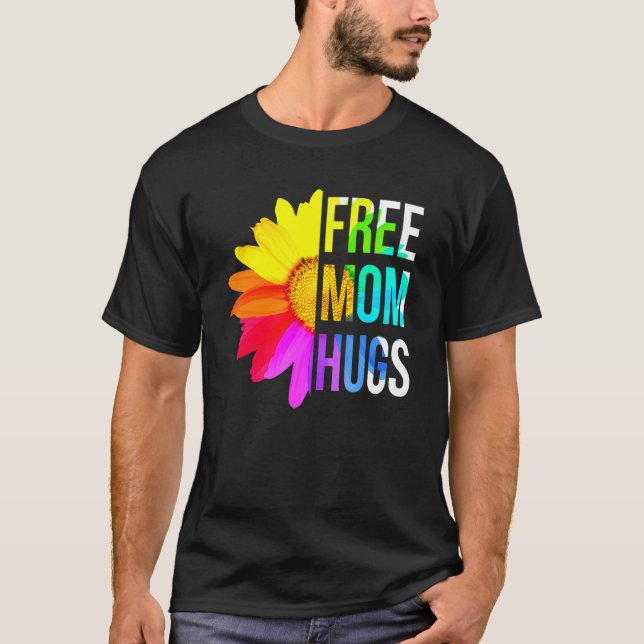 Camiseta Free Mom Hugs Gay Pride Lgbt Daisy Rainbow Flower  (Frente)