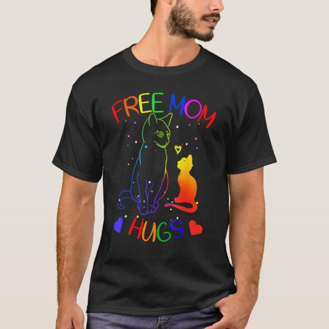 Camiseta Free mom hugs gay pride LGBT support Mom Mama cat  (Frente)