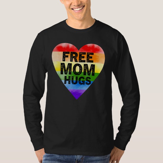 Camiseta Free Mom Hugs  Heart Love Rainbow LGBT Gay Pride A (Frente)