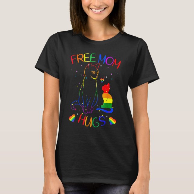 Camiseta Free Mom Hugs Lgb Cat Gay Pride Rainbow Essentia (Frente)