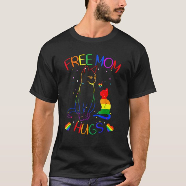 Camiseta Free Mom Hugs Lgbt Cat Gay Pride Rainbow (Frente)