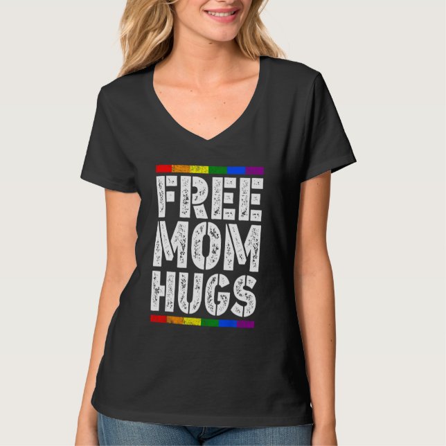 Camiseta Free Mom Hugs LGBT Flag LGBTQ Rainbow Pride Mother (Frente)