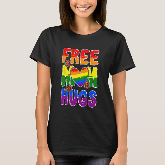 Camiseta Free Mom Hugs LGBT Flag Support LGBTQ Gay Pride Ra (Frente)