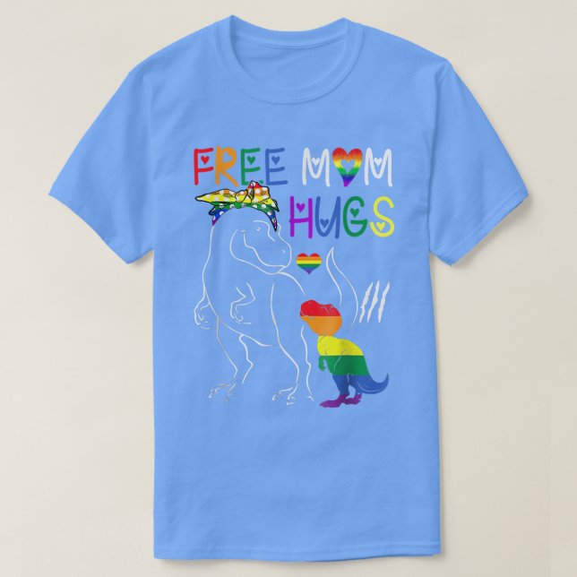 Camiseta Free Mom Hugs LGBT Pride Mama Dinosaur Rex  (Frente do Design)