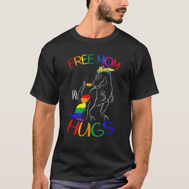 Camiseta Free Mom Hugs LGBT Pride Mama Dinosaur Rex LGBT Pr (Frente)