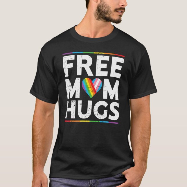 Camiseta Free Mom Hugs LGBT Pride Parades rainbow transgend (Frente)