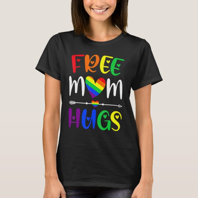 Camiseta Free Mom Hugs LGBT Rainbow Pride LGBTQ Family Lesb (Frente)