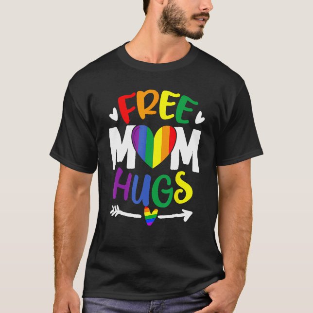 Camiseta Free Mom Hugs Rainbow LGBT Lesbian Gay Trans Pride (Frente)