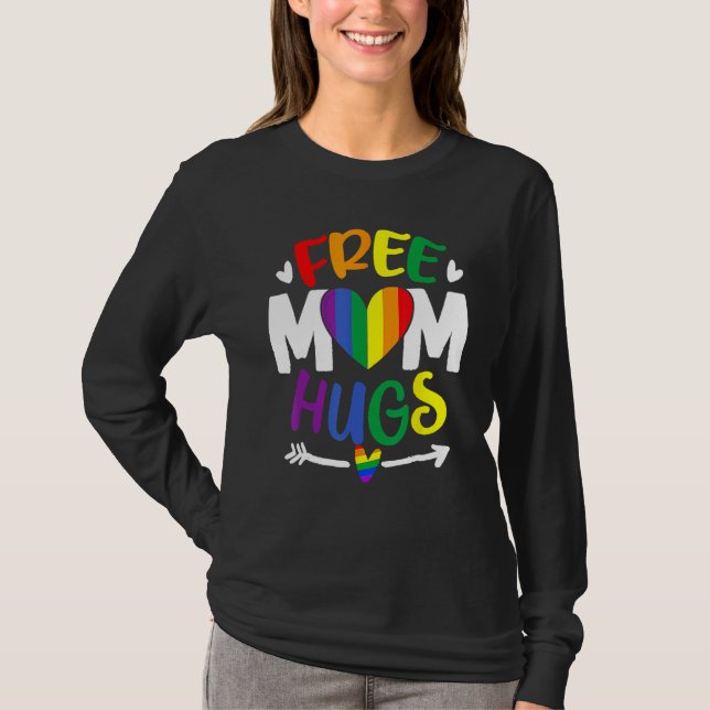 Camiseta Free Mom Hugs Rainbow LGBT Lesbian Gay Trans Pride (Frente)