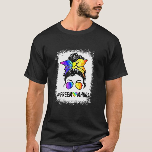 Camiseta Free Mom Hugs Rainbow LGBT Pride Month Messy Bun M (Frente)