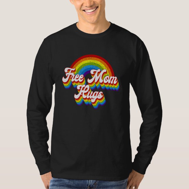 Camiseta Free Mom Hugs Rainbow Retro LGBT Flag LGBT Pride M (Frente)