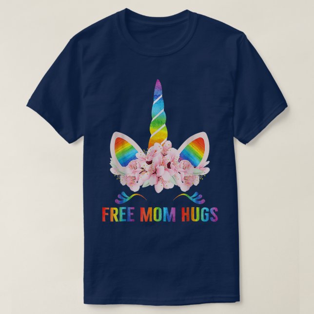 Camiseta Free Mom Hugs Unicorn Face Gay LGBT Pride Month  (Frente do Design)