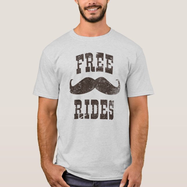 Camiseta Free Mustache Rides Engraçado Vintage (Frente)