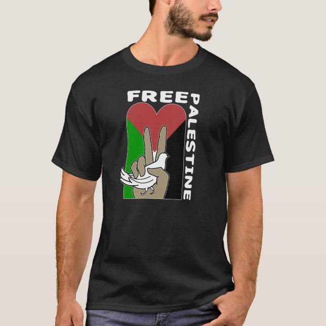 Camiseta Free Palestine Dove Heart Peace Sign (Frente)