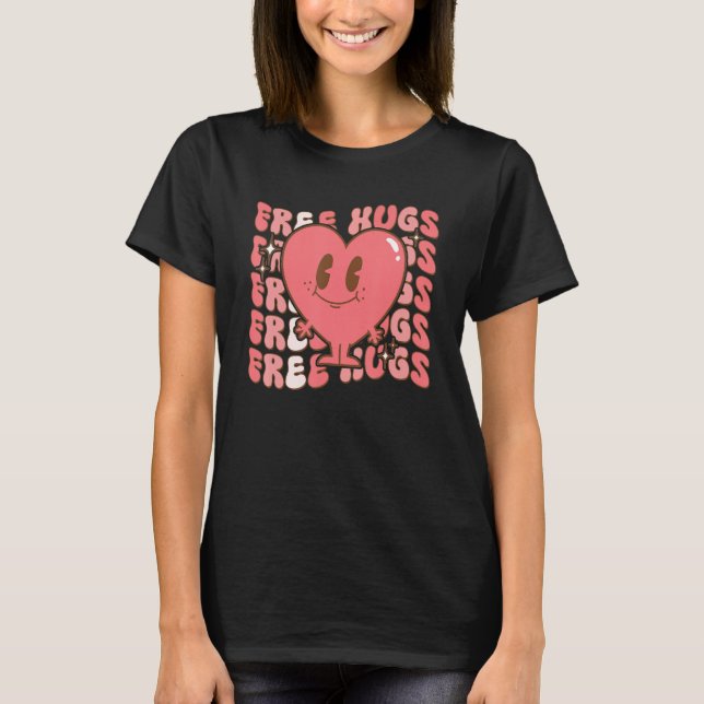 Camiseta Free Retro Hugs Groovy Valentine's Day Heart Love  (Frente)