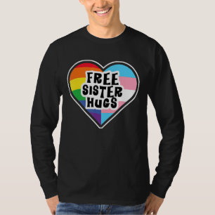 Camiseta Free Sister Abraça Rainbow Transgender Heart Lgbt