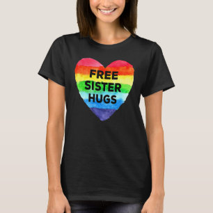 Camiseta Free Sister Hugs Lgbt Sinalizador Heart Rainbow Pr